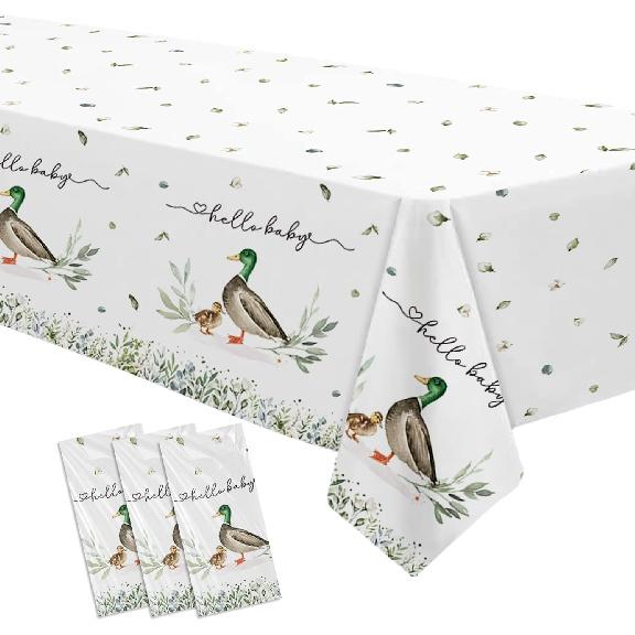 3Pack Mallard Duck Baby Shower Decorations Tablecloth, Duck Hunting Baby Shower Party Supplies Table Cover, Hello Baby Duck Baby Boy Table Cloth,