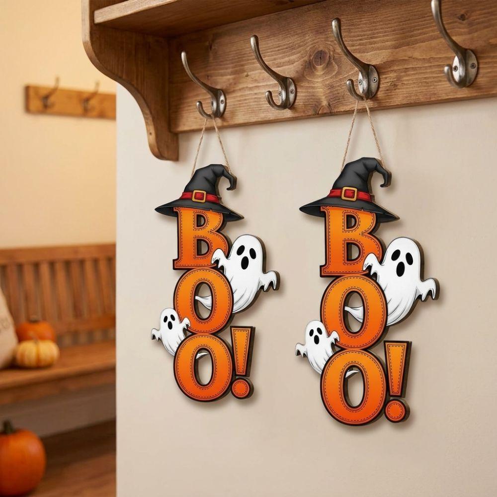 Gothic Ghost Witch Hat Door Hanger Wooden BOO Letter Wall Ornament  Kitchen Hanging