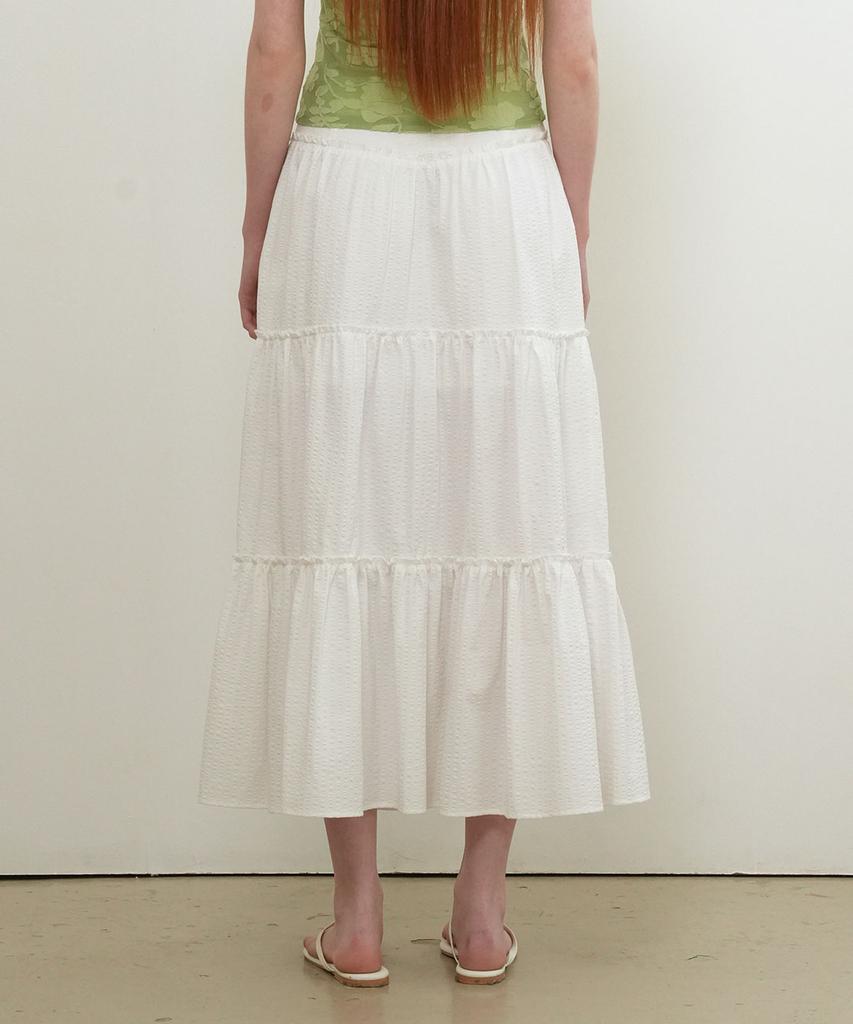 General Idea Shirred Tiered Long Skirt [White] / Gf2Lsk511