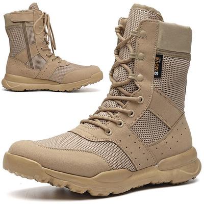 Letní prodyšné bojové boty pro muže, vysoké taktické pouštní boty se bočním zipem, dámské outdoorové boty, jednodílný design.