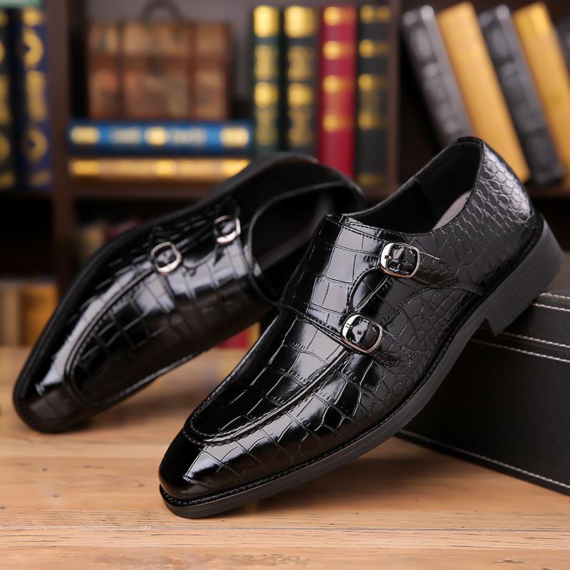 New Men's Pointed Alligator Pattern Casual Shoes Male Monk Strap Loafer Wedding Dress Homecoming  Formal Wedding Formal Footwear