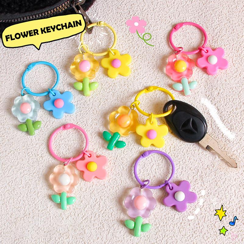 Candy Color Flower Keychain Pendant Sweet Versatile Earphone Case Hanging Decoration Backpack Decoration Accessories Gifts