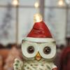 Owl Statue with LED Lighted Santa Hat for Festival Home Accent Resins Miniature Figurine Christmas Decorative Ornament