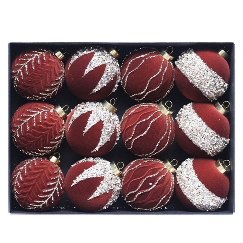 Holiday Tree Hanging Decorations Flocking Christmas Sphere Decorations Stylish Hanging Bauble for Yuletide Cheer