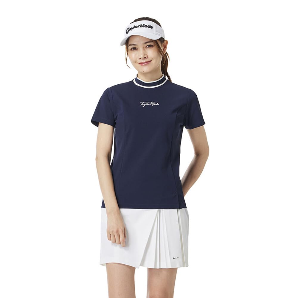 TaylorMade Women's Script Logo S/S Mock Shirt, Navy, Size L, 2025FW, TL521