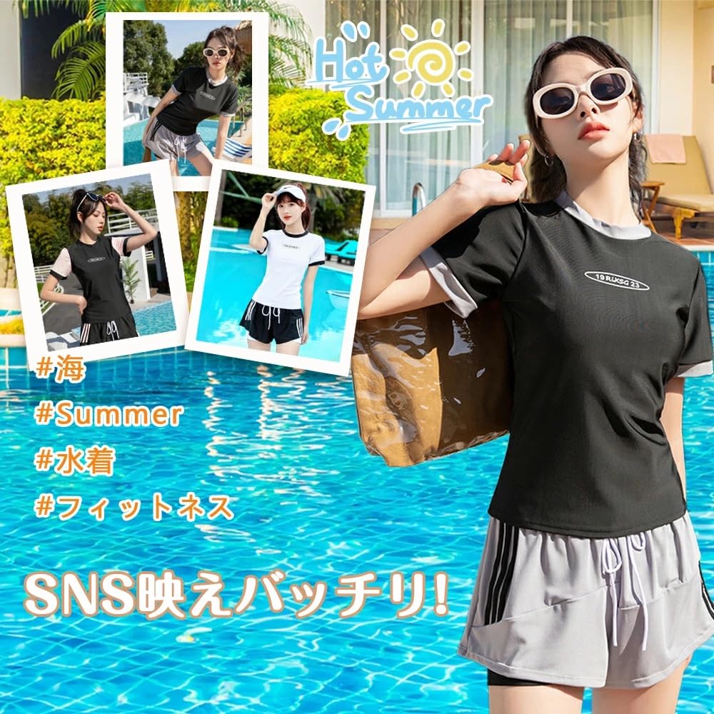 Body Padded Separate Sporty Short Sleeve Rash Top and Bottom Short Sporty For Quick Drying [CAVMHOT] Women's Swimsuit, Coverage, 2-Piece Set, Tankini,