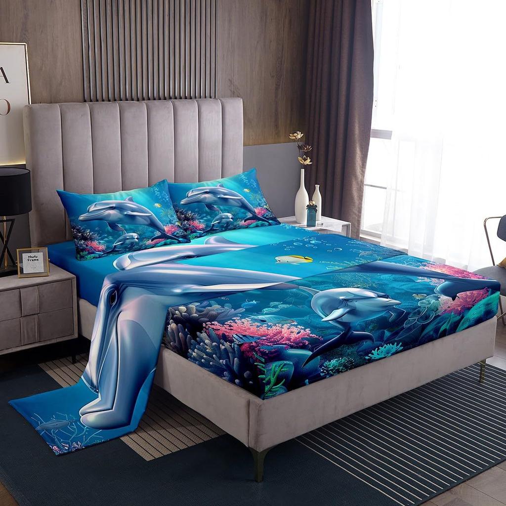 Ocean Animal Shark Pattern Bed Hat Four-Piece Bedding Set Bedroom Dormitory Bedding Decoration
