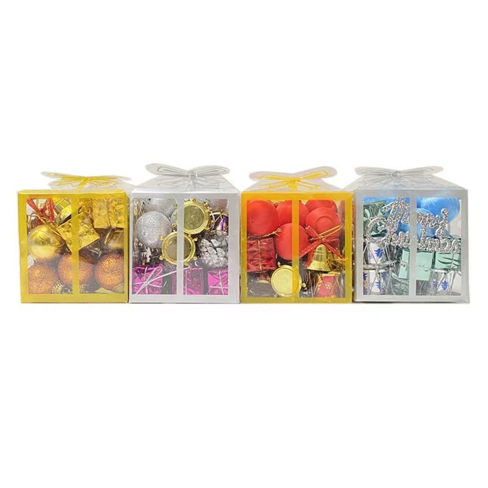 26pcs Glitter Christmas Ball Pendant Set Multiple Styles Mini Christmas Tree Hanging Gifts Box Plastic