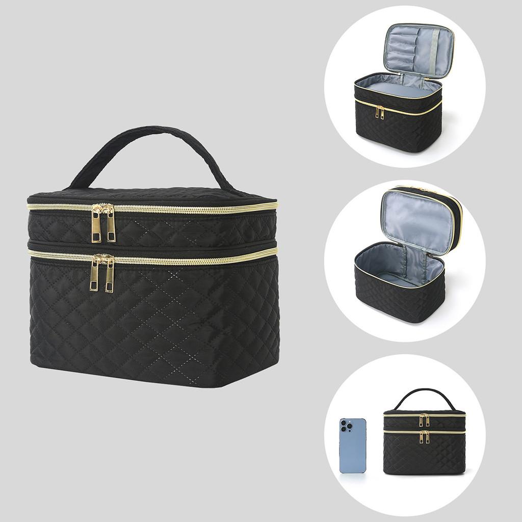 Polyester Double Layer Travel Makeup Bag With Large Capacity For Daily Use