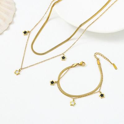 Gold Color Star Charm Bracelet Double-Layered Double Clavicle Chain Multilayer Necklace for Women