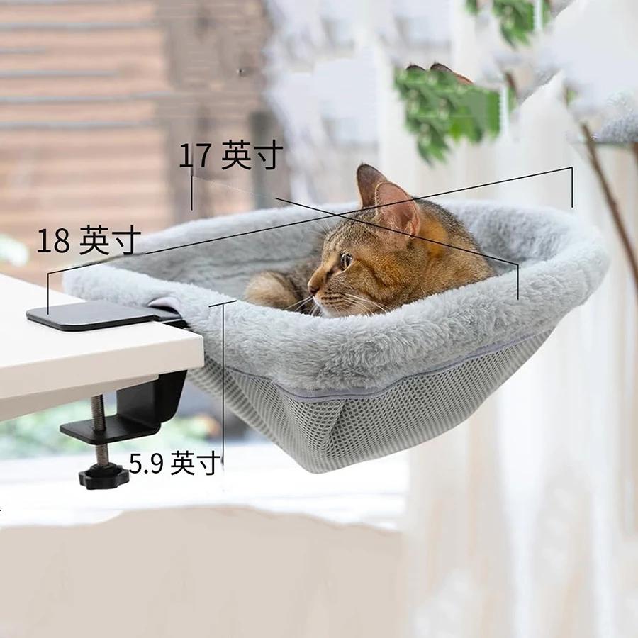 One-Click Folding Semi-Circular Cat Desk Hammock, Space Saving Sunken Design Cat Bed Perch for Indoor Home Office Kitten Rest