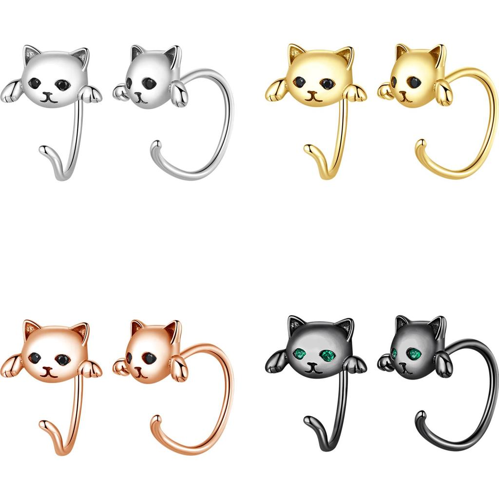 Orecchini A Bottone Gatto In Argento Sterling 925 Con Zirconi – Regalo Donna MENNICA BYDGOSKA