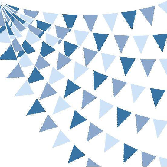 32Ft Blue Party Decorations Retro Blue Triangle Banner Flag Pennant Bunting Fabric Garland Streamers for Nautical Wedding Birthday Ahoy Achor Bridal