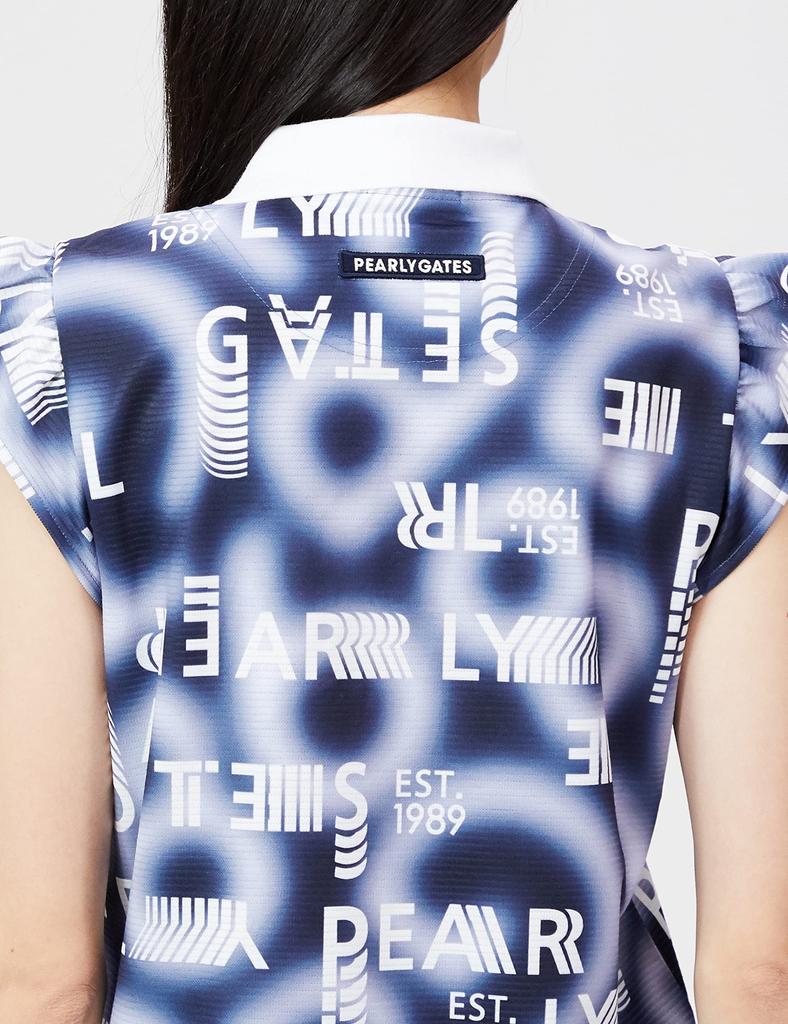 PEARLY GATES Women's Short Sleeve Polo Shirt with Interwoven Shadow Border and Logo Gradient Pattern / 055-2260810 120_Navy Logo Size 1 [M]