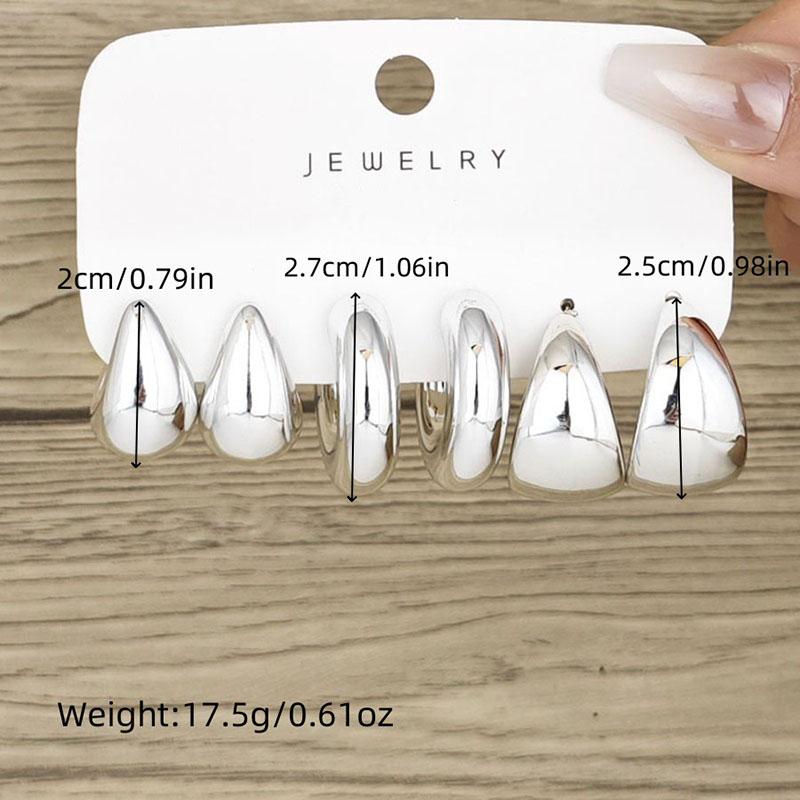 6pcs Chunky Gold Plated Waterdrop Hoop Earring Set For Women European and American Minimalist Smooth Circle Drop Earring Jewelry