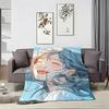 Anime B-BlueS hairedS Twin Tail Girl Throw Lightweight 240g Flannel Blanket Soft Skin-friendly for Summer Cooling