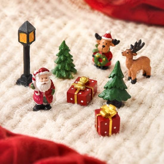 Christmas Home Decor Souvenirs 3 Pcs Miniature Figurines, Mini Resin Santa Tree Elk Gift Figurines for Village Box Figures Micro Landscape,