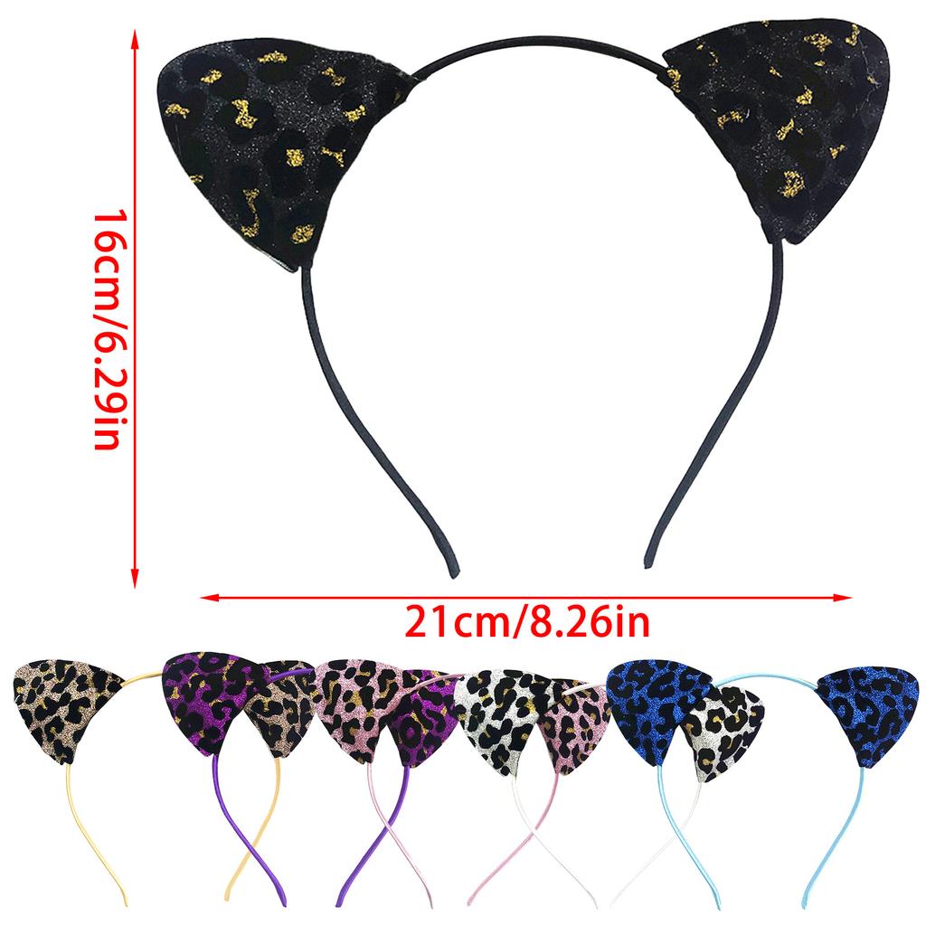 Leopard Pattern Cats Ear Headband for Women and Girl Costume Hairhoop Music Festival Holiday Party Gathering Hairband