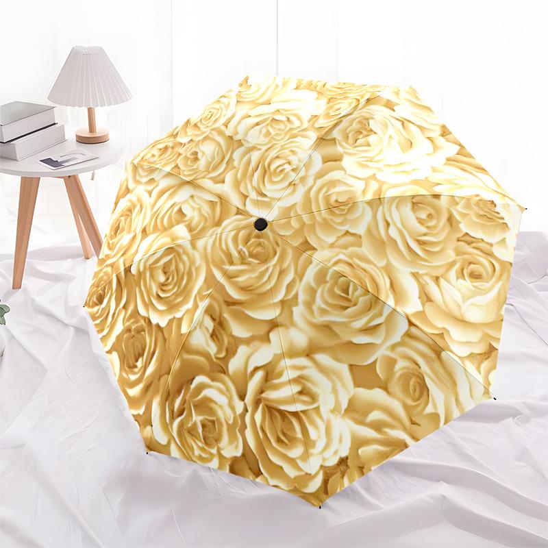 1pc Roses, Floral Automatic Folding Umbrella - 8-Rib Durable Iron Frame, Compact Portable for Daily Travel yy251205070