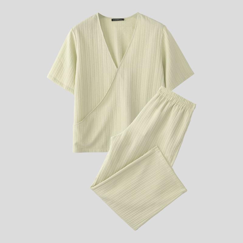 

INCERUN Комплекты из двух предметов для мужчин: текстурная футболка с коротким рукавом и V-образным вырезом, длинные прямые брюки 5XL абрикосовый