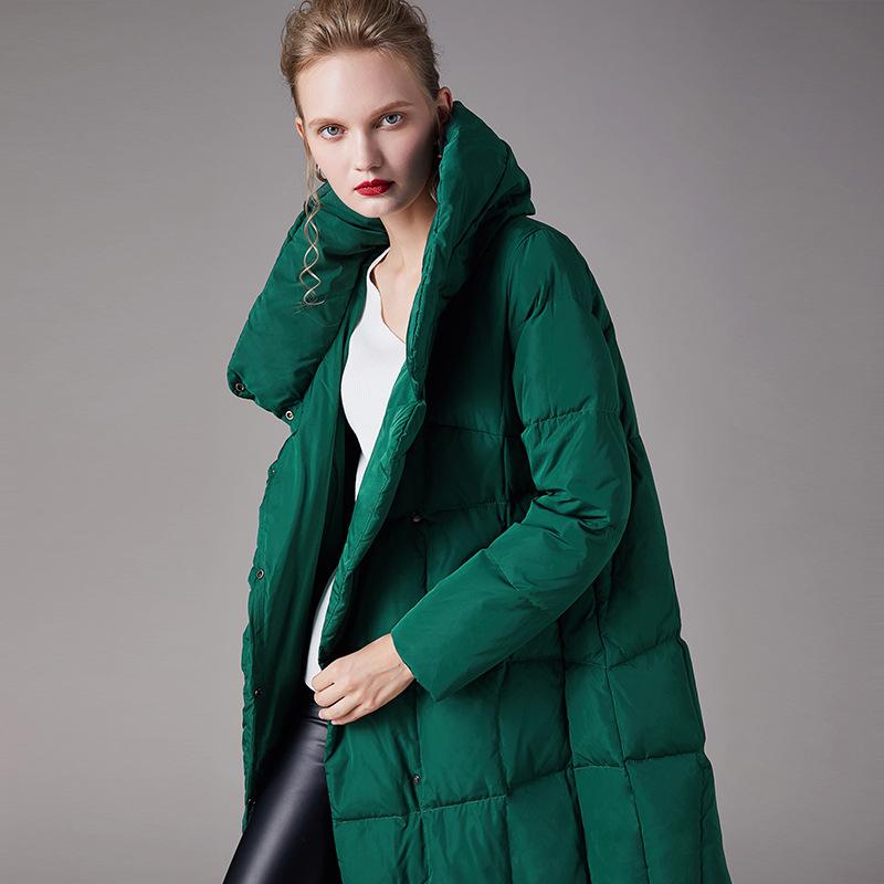 Down jacket women's winter clothing new white duck down thickened stand-up collar loose women's down jacket medium and long