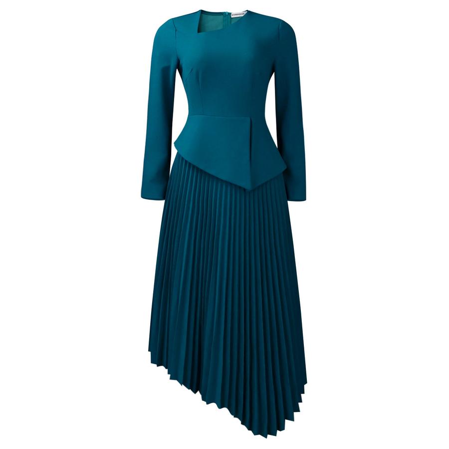 

Women s Spring New Style Temperament Elegant Slop-Neck High Waist Mid-Length Dress XXXL синій
