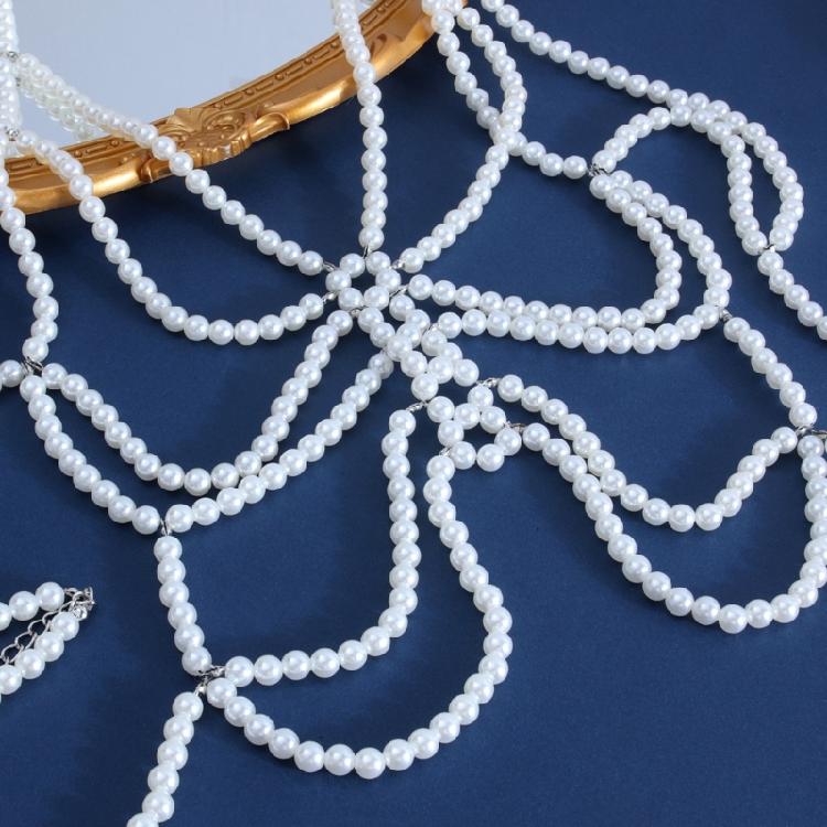 Modern Faux Pearls Body Necklace for Women Adjustable Strap Shoulder Chain Great for Celebrations and Day To Day Fashion