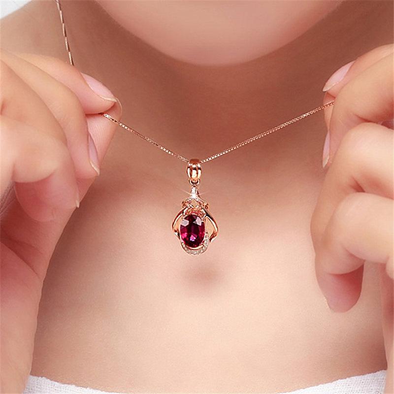 18K Gold-Plated Korean Garnet Pendant Necklace for Women