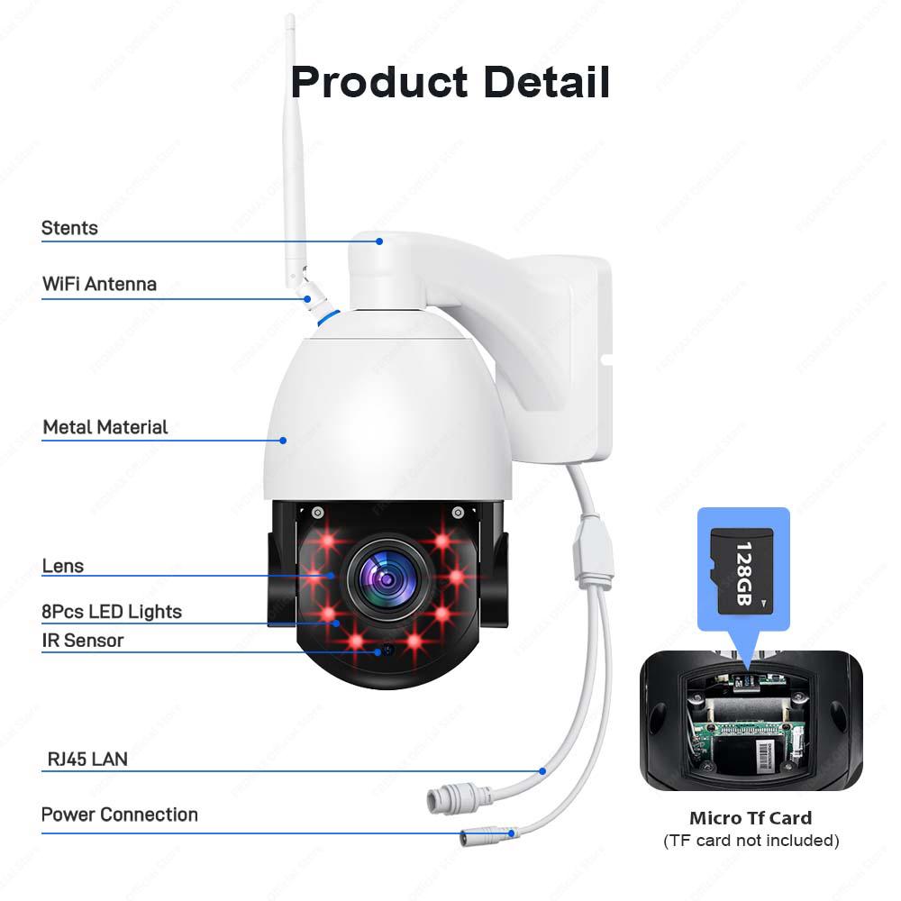 4K 8MP PTZ IP Outdoor 50X Zoom WiFi Surveillance Camera 120M IR Distance Security Protection Metal Shell Smart CCTV Cam