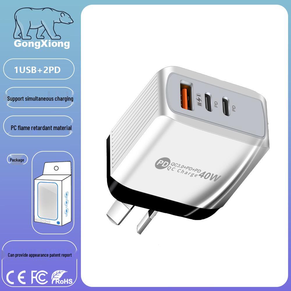 Original Universal Charger: Compatible with EU, US, UK, AU Standards with 1U + 2PD Ports.