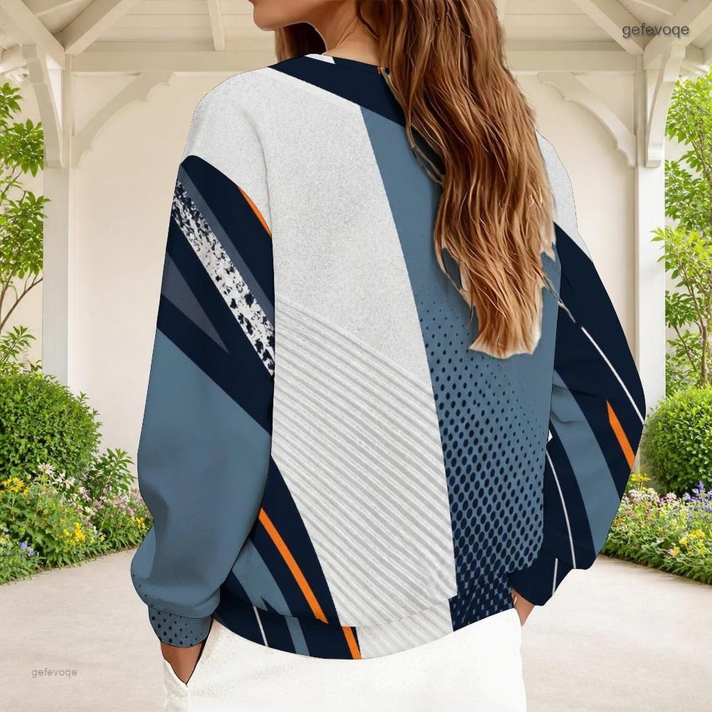 Women Plus Size V Neck Front Zip Geometric Printed Long Sleeve Ribbed Cuffs Sweatshirt