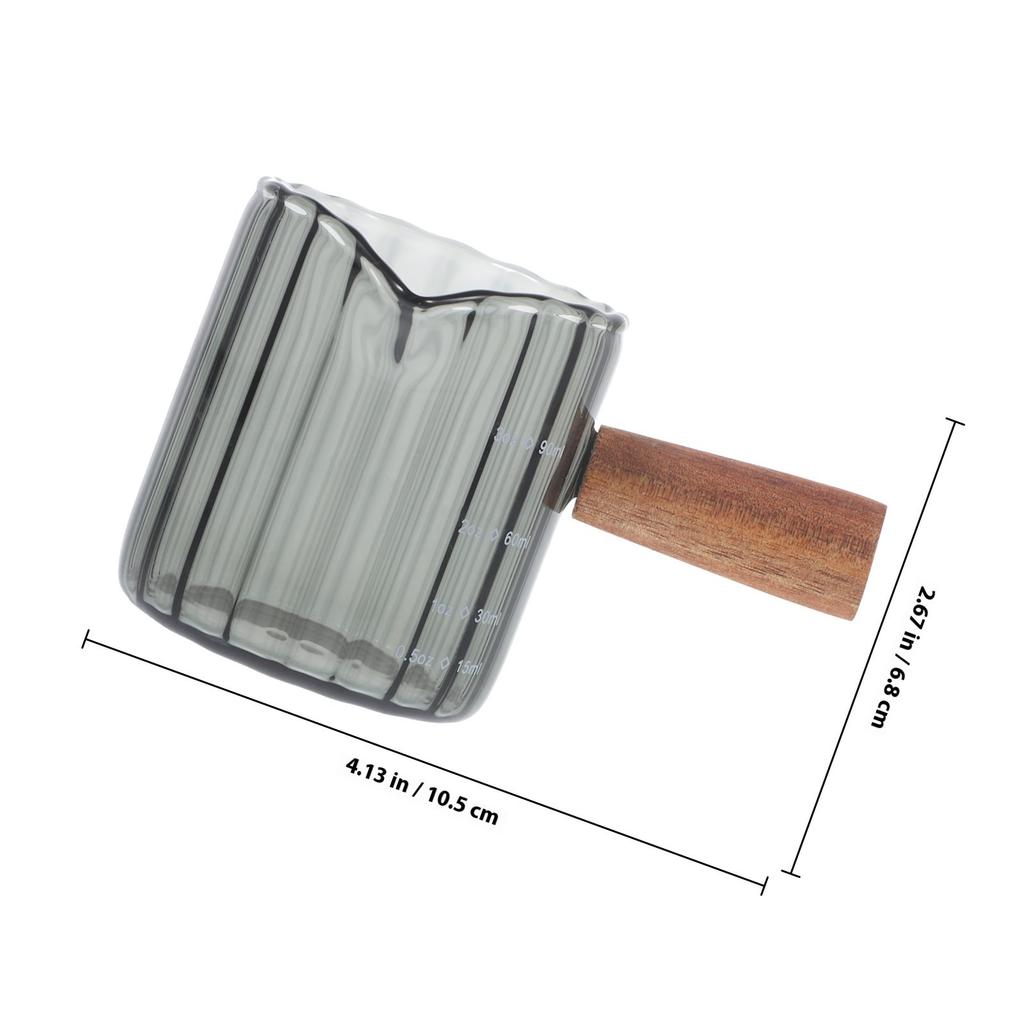 Espresso Measuring Cup Wooden Handle Glass Pitcher 90Ml Coffee Milk Cream Measuring Cup Household Bar Baking Multi-Function