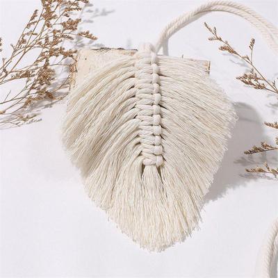 Bohemian Hand-Woven Curtain Strap Tie Rope Tassel Green Leaf Wooden Bead Curtain Tie Curtain Buckle Ornaments Rope Decoration