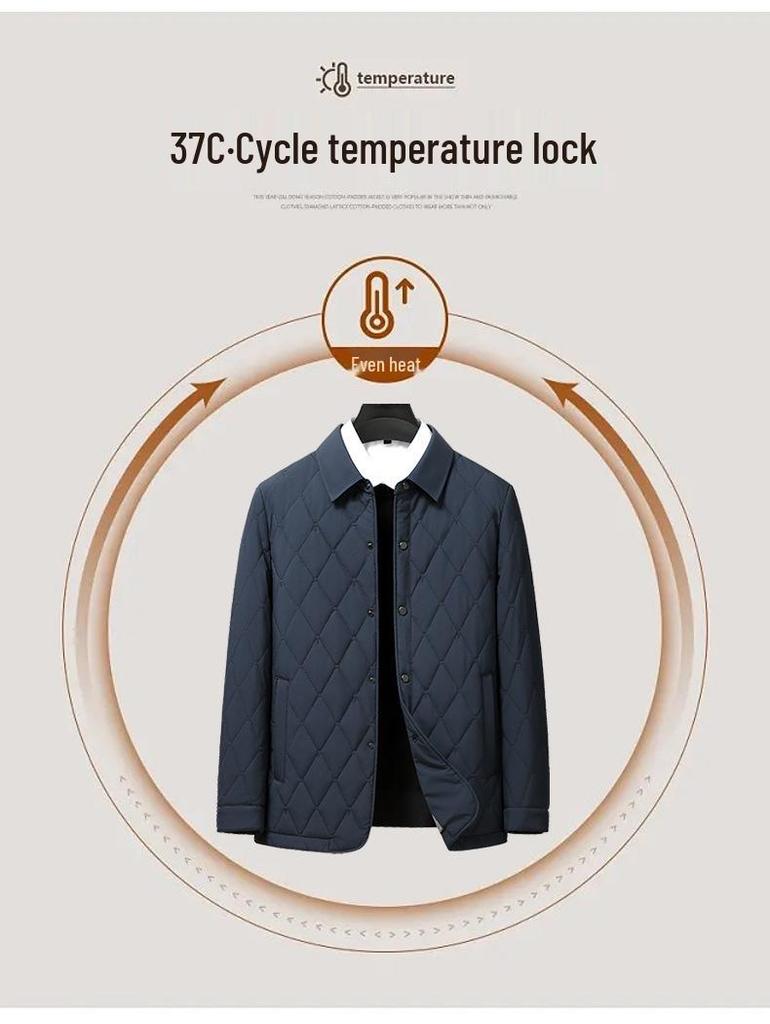 Men's 2023 Quilted Diamond Pattern Silk-Cotton Jacket - Lightweight Autumn Winter Shirt Style