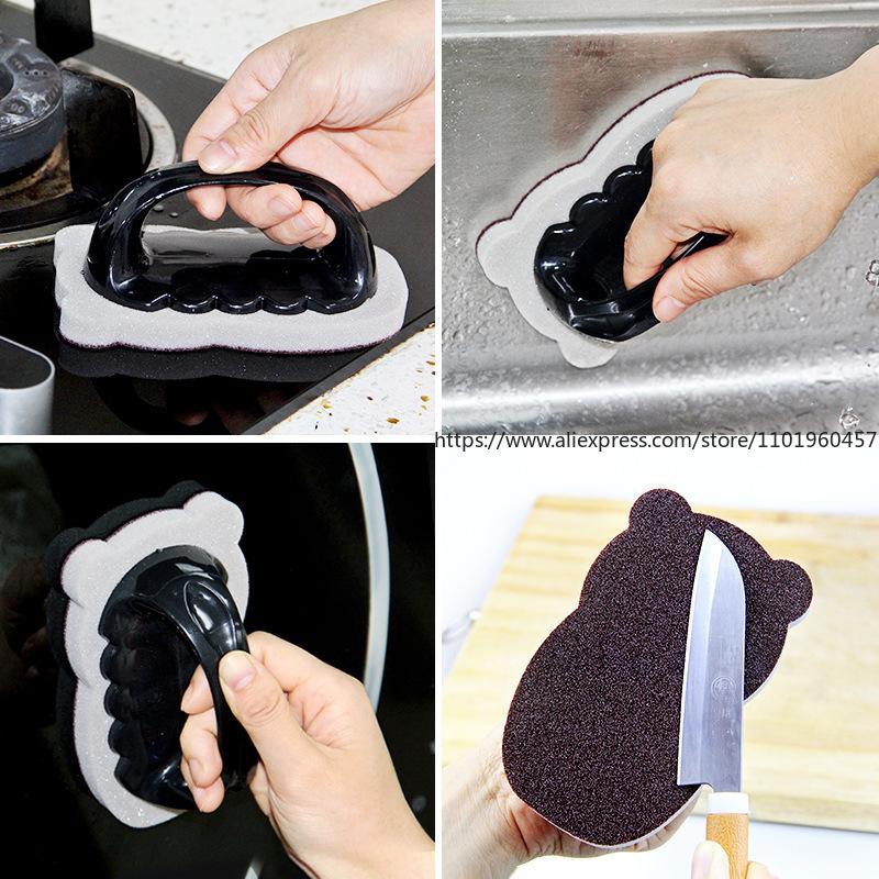 Ceramic Abrasive Sponge Scrubber With Handle Small Hippo-Shaped Kitchen Cleaner Rust Remover For Pots Long-Handled Pot Scrubber