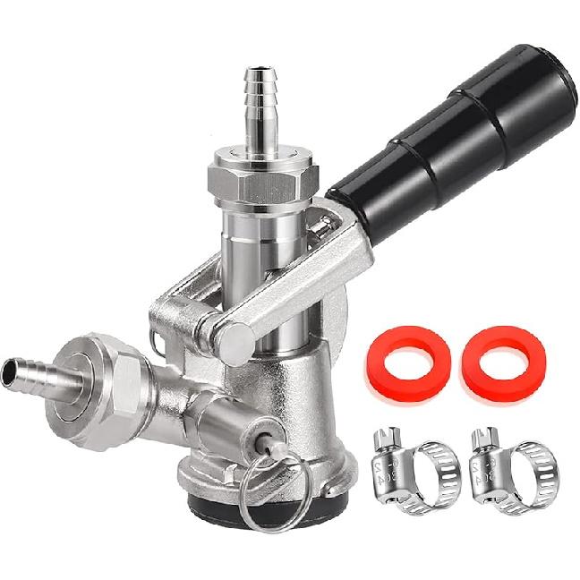 Keg Coupler for Sankey D System Beer Keg Tap Dispenser-304 Stainless Steel Probe, Beer Kegerator Tap D-Type Sankey Keg Coupler fit for I.D1/4", 3/16"