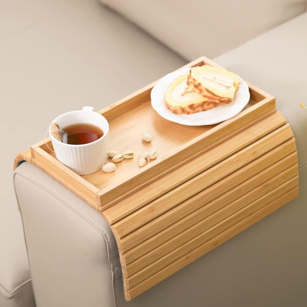 Wood Color Couch Cup Holder 45.7*31.5cm Portable Tray Table Armrest Storage Tray for Remote