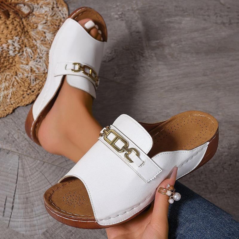 Sandalias de Mujer de Punta Redonda con una Correa y Cadena Metálica, Zapatos Casuales de Verano, Calzado de Tallas Grandes