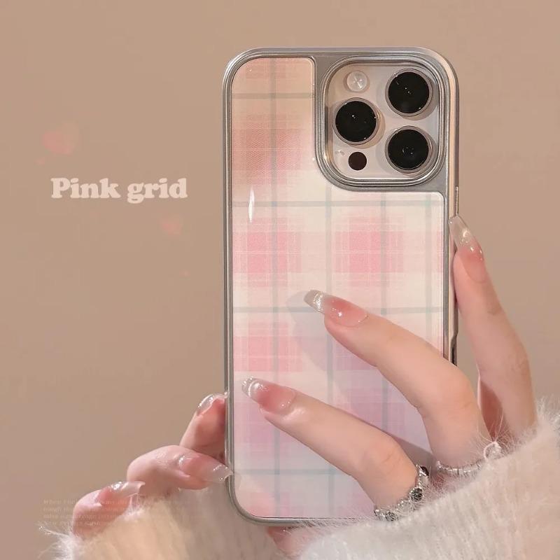 Dropped Pink Checkered Phone Case For iPhone 17 16 15 14 13 12 11 Pro/Max/Plus Anti Drop and Shockproof Back Cover