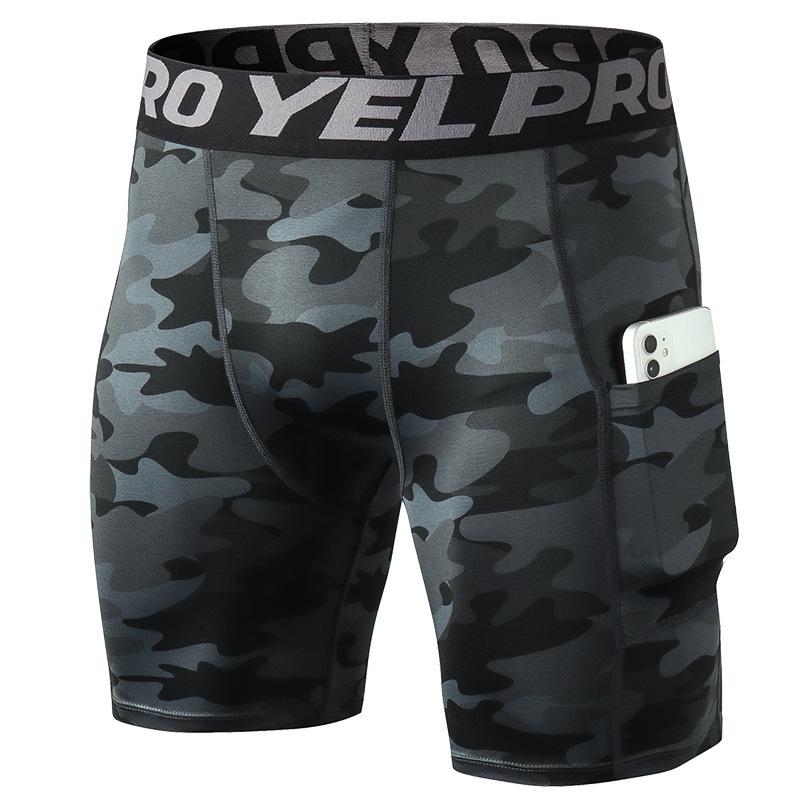 UrbanEdge Heren PRO Fitness Zweetafvoerende Compressiebroekjes met Zakken - Sneldrogend, Hoge Elasticiteit Hardloop- & Trainingsbroekjes Large zwart/camouflage