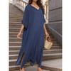 Solid Color Split Cover Up Dress, V Neck Loose Fit Half Sleeves Beach Kaftan, Women's Swimwear & Clothing