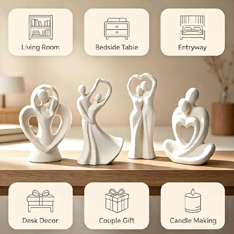 Flexible Figure Casting Forms, 4 Piece Couple Theme Set for Candle Projects with Gypsum Epoxy and Paraffin Pouring Use for Display Work
