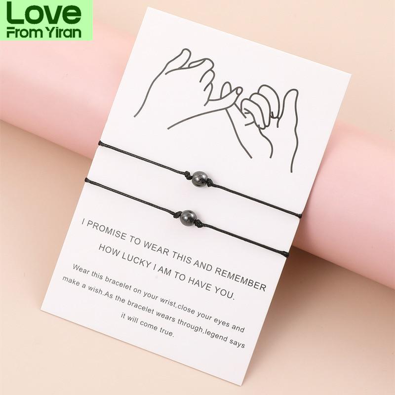 DIY Charm Schwarzer Faden Paare Armband Magnetischer Hämatitstein Armband Perlen Verstellbare Armreifen Frauen Mann Glückswunsch Schmuck