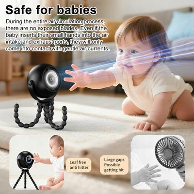 Portable Stroller Fan 3 Speed Pinch-Proof Mini Baby Fan Rechargeable LED Display Car Seat Crib Travel Cooling Fan with Flexible Tripod