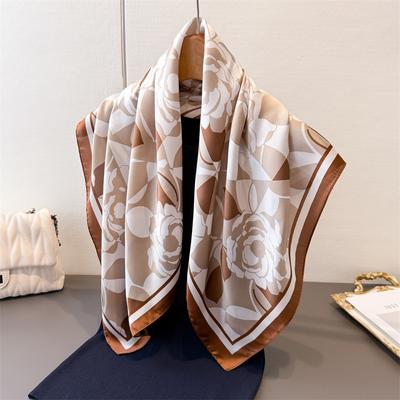 Luxury Women's Soft Satin Hair Scarves Fashion Square Rose Printed Headscarf 70cm Professional Accessories Designer Scarf