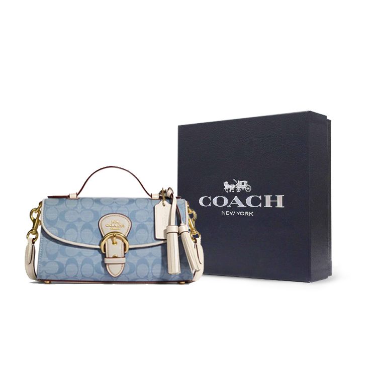 Coach Kleo Classic Monogram Tassel Flap Canvas And Leather Smooth Leather Shoulder Crossbody Tote Bag Women handbags Blue C8513-IMUDY