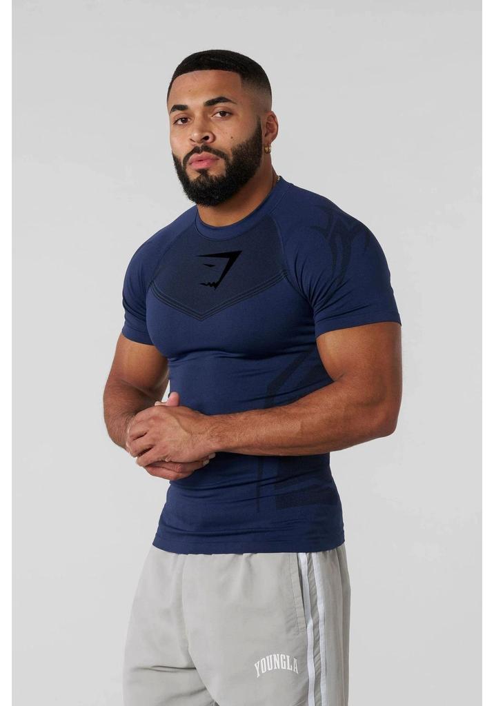 GYMSHARK Men's Quick-Dry Fitness Tight Short Sleeve Shirt
