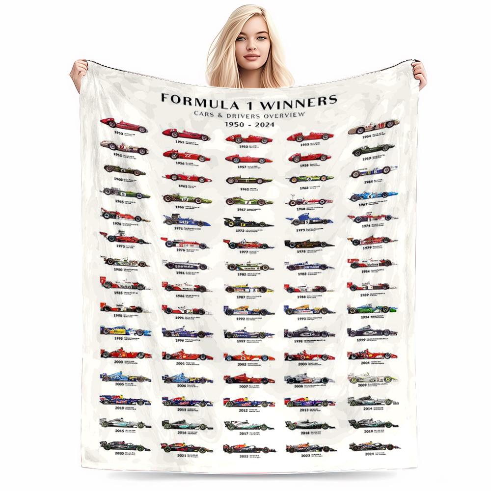 Formula 1 Winning Cars Timeline Flannel Blanket for Bedroom, Living Room, Sofa, and Nap