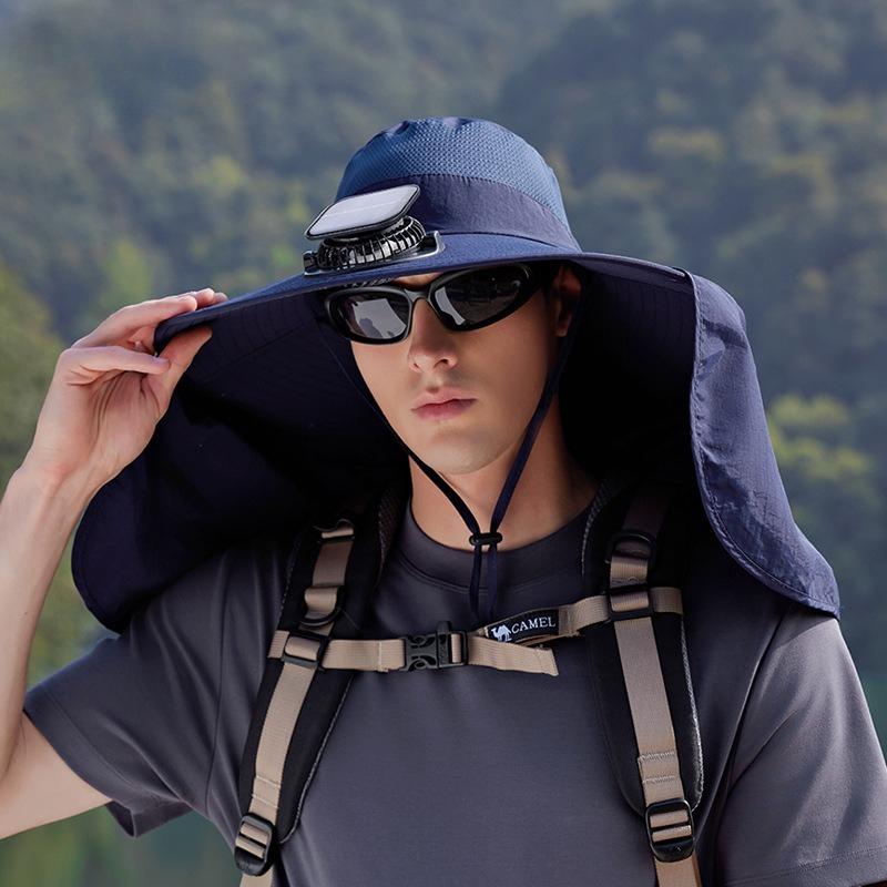 Summer Outdoor Fishing and Hiking Sun Hat with Extra-large Brim, Solar Fan Hat, Shawl, Neck Protector, Sun Protection Fisherman Hat