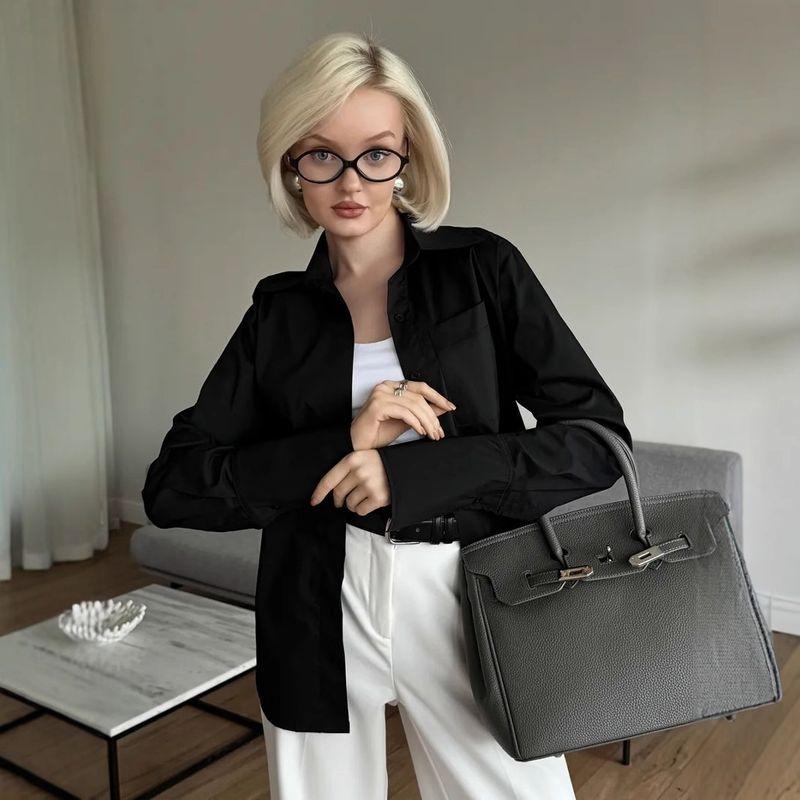 

Западный стиль Новая мода На шнуровке Облегающий талию Рукава до запястья Рубашка Топ Рубашка с длинным рукавом Блузка Black L